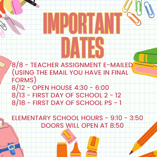Important August Dates for elementary schools